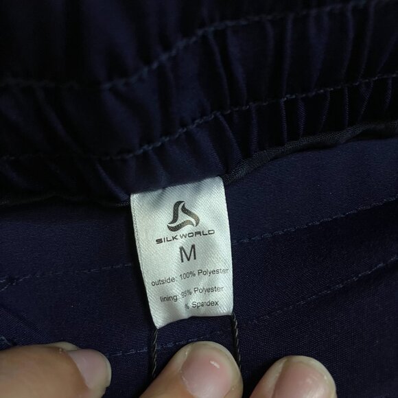 SILKWORLD Women's S Dark Blue High Waist Running Zipper Pockets Athletic Shorts - Picture 5 of 10